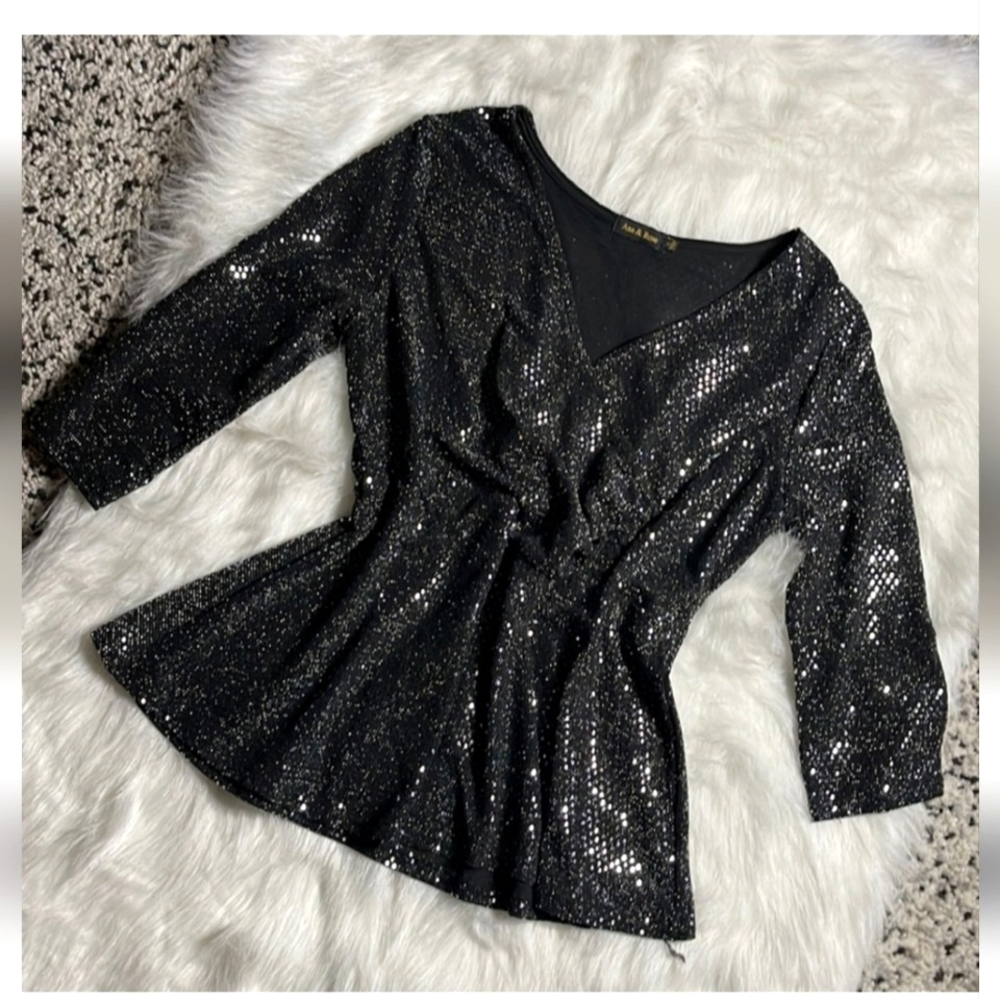 Ana & Rose Sparkly Top Black/Silver Size Large Women's